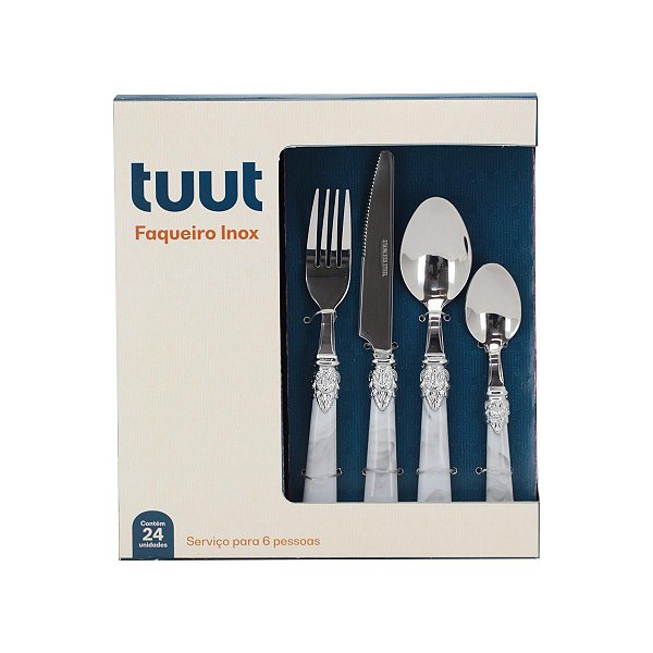 Faqueiro Aço Inox Cabo Design Taiti Premium Luxo 24 Peças - Tuut
