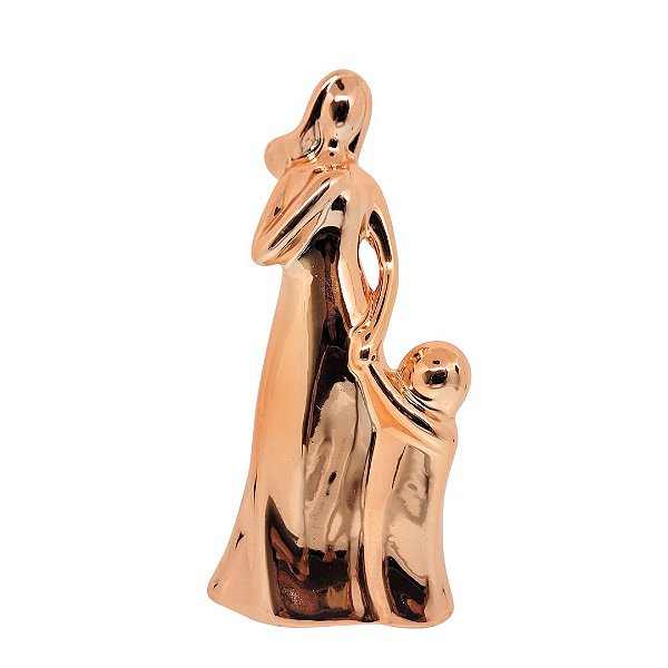 Estatueta Decorativa Mãe e Filho Porcelana Rosê 17cm - Lívon