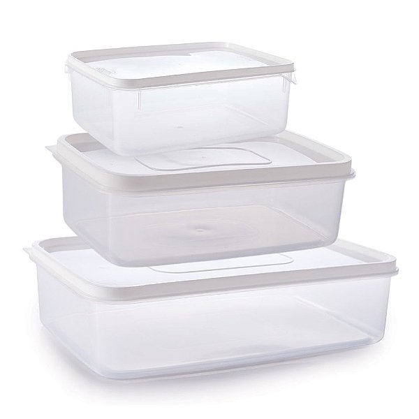 Kit Pote Retangular Moduline Freezer e Micro-ondas Super Resistente 3 Tamanhos - Plasútil