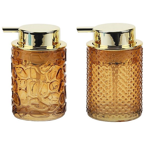 Kit 2 Porta Sabonete Líquido Vidro Luxo Âmbar Gold 260ml