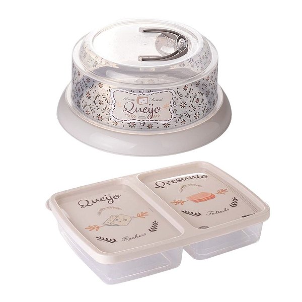 Kit Queijeira e Porta Frios 2 Divisórias Plástico Premium Decor - Plasútil
