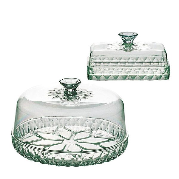 Jogo Queijeira e Manteigueira Acrílico Cristal Verde Glamour - Plasútil