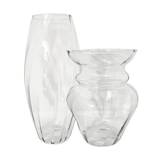 Jogo 2 Vasos Decorativos Vidro Rigado Áster e Oriental - Mistral