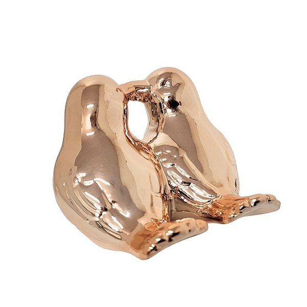 Enfeite Pássaro Casal Porcelana Rosê Decorativo 11cm - Lívon