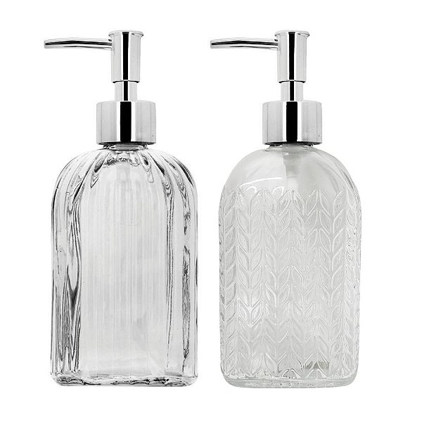 Kit Banheiro Porta Sabonete Líquido Vidro Clear 500ml 2 Unidades - Tuut