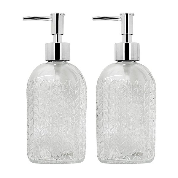 Kit Banheiro Porta Sabonete Líquido Vidro Clear Prime 500ml 2 Unidades - Tuut