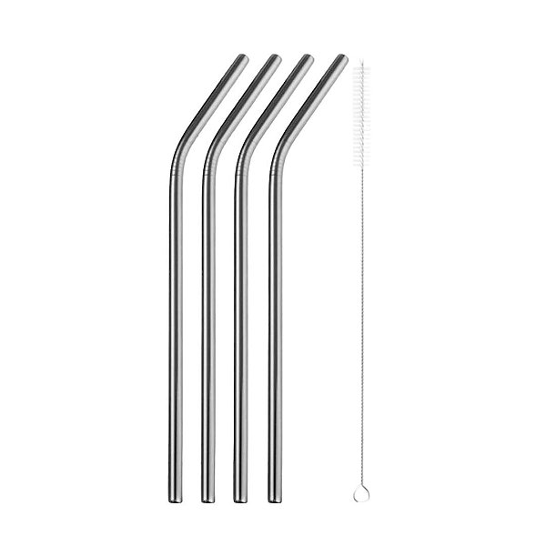 Jogo 4 Canudos Curvos Aço Inox Prime e Escova de Limpeza - Tuut