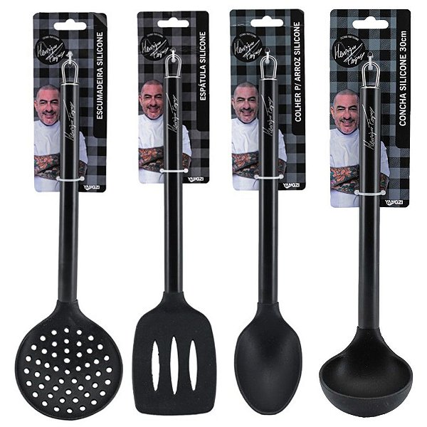 Jogo 4 Colheres Silicone Black Henrique Fogaça Escumadeira, Concha, Espátula e Colher - Tuut