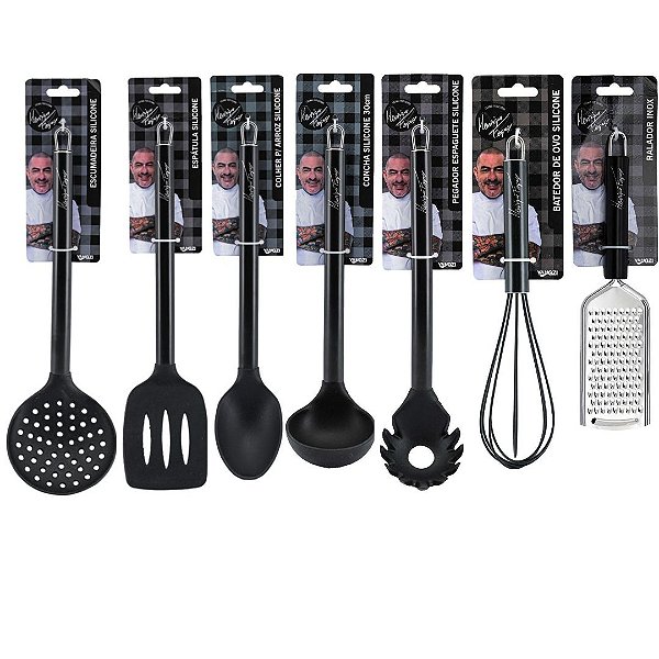 Jogo 7 Utensílios Silicone Black Premium Henrique Fogaça Incluso Ralador - Tuut