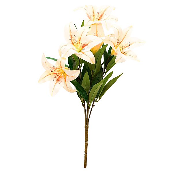 Buquê Lírio Branco Realista 5 Flores e Folhagens 45cm - Vivaflor Decor