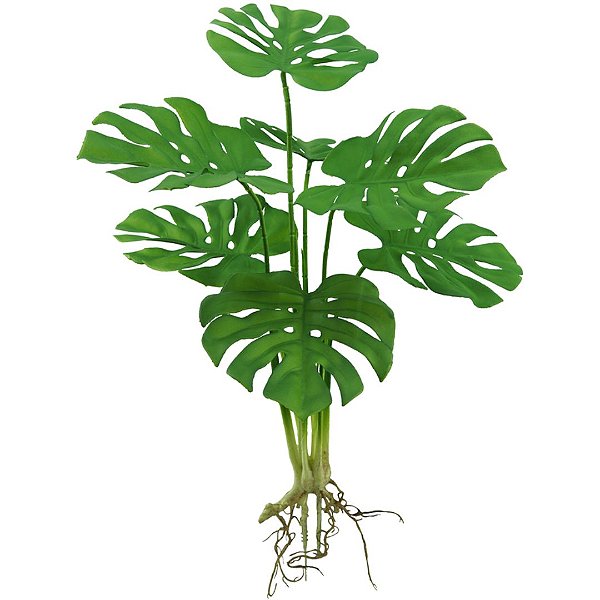 Planta Artificial Costela de Adão Verde Com Raiz Aparente 7 Folhas 65cm - MC Flores