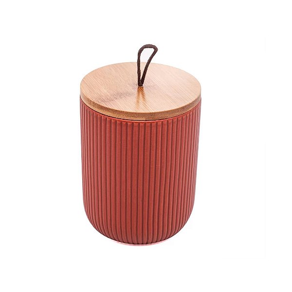 Potiche Cerâmica Lines Terracota Tampa Bambu e Pegador de Corda 13cm - Lyor