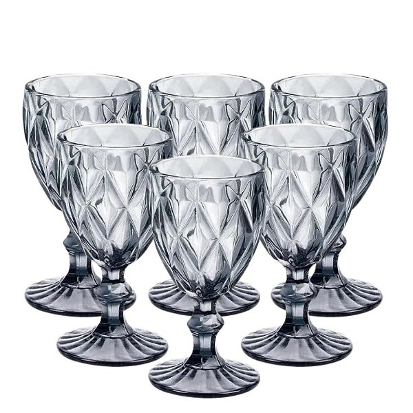 Jogo 6 Taças Diamond Vidro Diamante Negro Fumê 340ml - VivaFlor