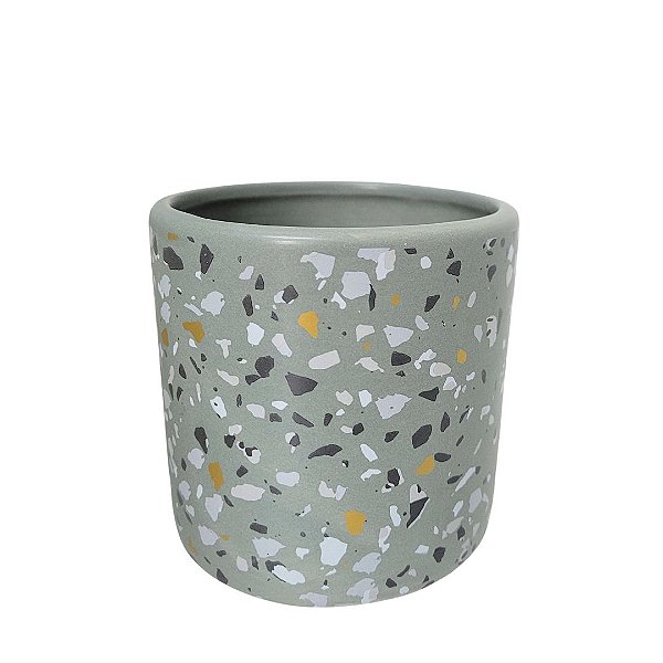 Vaso Cachepot Porcelana Cinza Granulado 10cm - Home Design