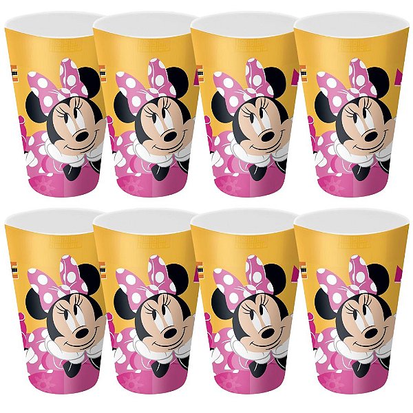 Kit 8 Copos Festa Infantil Melamina Rosa Minnie Disney 300ml - Tuut