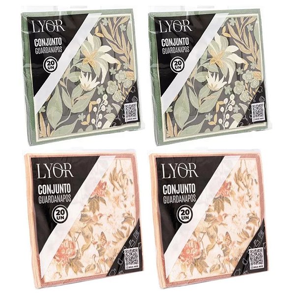 Conjunto 80 Guardanapos Papel Estampado Green Garden e Heron  25x25cm - Lyor