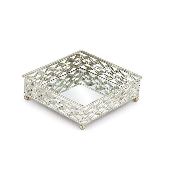 Bandeja Espelhada Quadrada Francesa Prata 16cm x 16cm - Mek