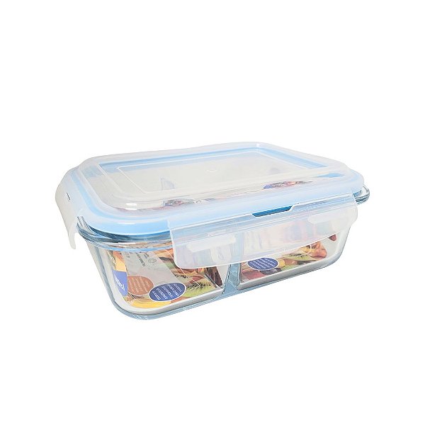 Pote Vidro Hermético Retangular com Divisória Trava Mais 1040ml - Quality House