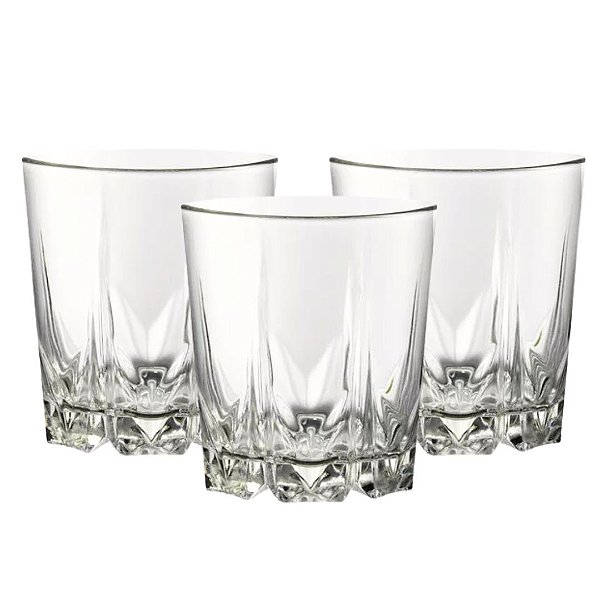 Jogo de 3 Copos Vidro Egípcio Ayla Premium Whisky 330ml