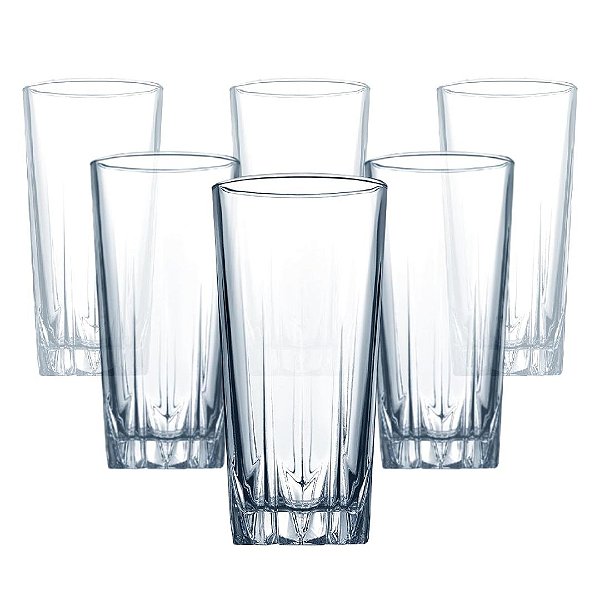Jogo De 6 Copos Long Drink Alto Vidro Premium Transparente Karat 320ml - Pasabahçe