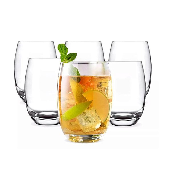 Jogo 6 Copos Vidro Baixo Transparente Lira Suco e Drinks 440ml