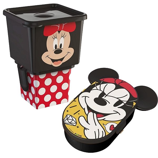 Conjunto 3 Potes Kit Organizador Minnie Mouse Disney 180ml e 430ml - Potte