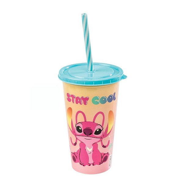 Copo Refri Stitch Disney com Tampa e Canudo 500ml Stay Cool - Plasútil