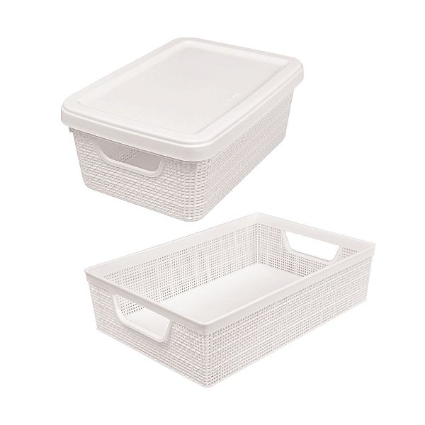 Kit Caixa e Cesto Organizador Juta Plástico Branco 1,8L e 2L - Jaguar