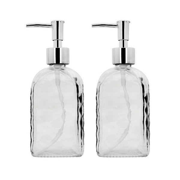 Kit Banheiro Porta Sabonete Líquido Vidro Diamante 500ml 2 Peças - Tuut