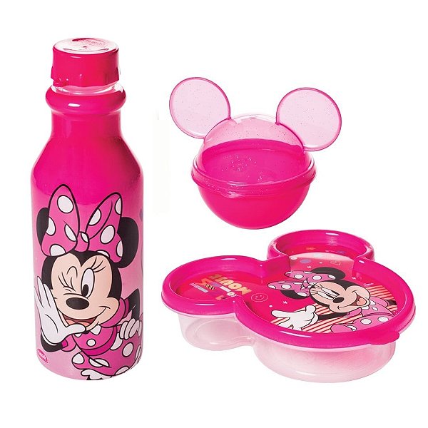 Kit Refeição Minnie Garrafinha Retrô 500ml e Potes Minnie Rosa - Plasútil