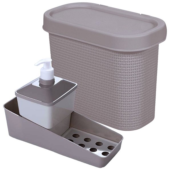Kit para Pia Cozinha Lixeira e Porta Detergente Cinza Prime - Plasútil