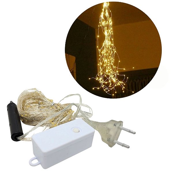 Pisca Chuva de Ouro Cascata 200 Lâmpadas LED Warm Bivolt - Art Christmas