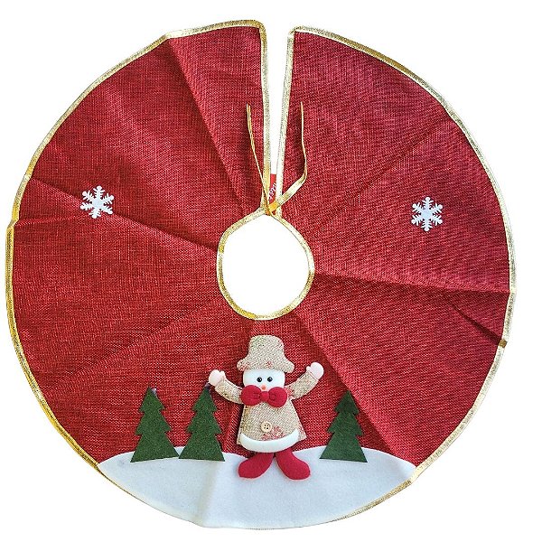 Saia para Árvore de Natal Decorada Linho Juta Vinho Boneco de Neve 60cm - Master Christmas