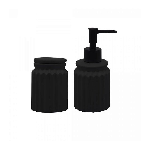 Conjunto 2 Peças para Banheiro de Cerâmica Stripes Preto - Lyor