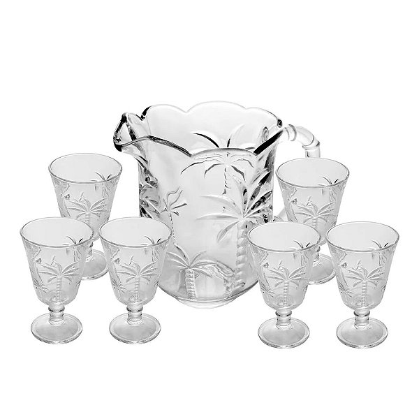 Conjunto Jarra e 6 Taças Cristal Palmeira 1,3L e 240ml - Lyor
