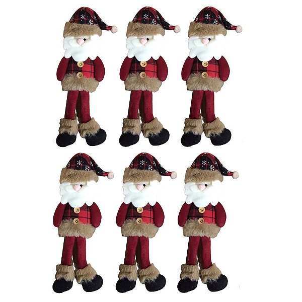 Jogo Papai Noel Pendente Pelúcia Xadrez 29cm 6 Peças - Master Christmas