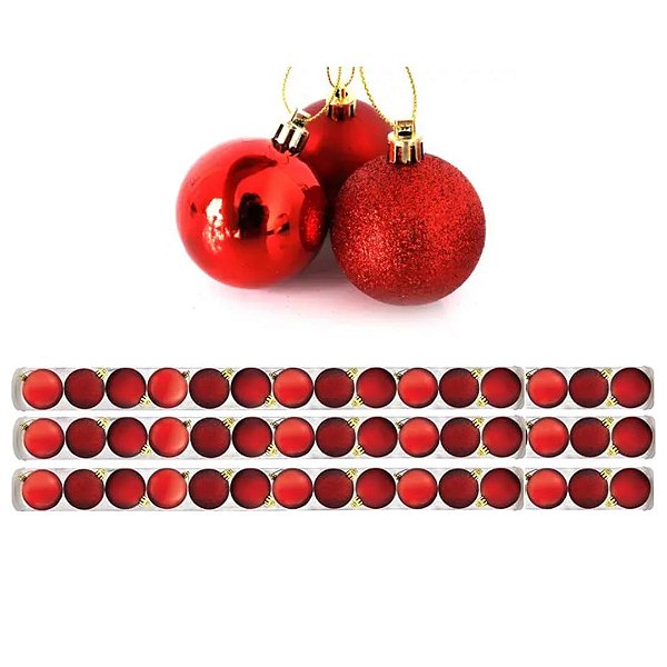 Super Kit 45 Bolas Natal Glitter, Lisa e Fosca Vermelha 4cm - Master Chistmas