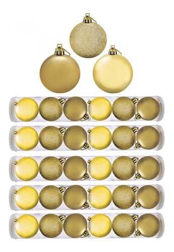 Kit 30 Bolas De Natal 8cm Mista Gliter, Fosco e Brilho Dourado - Master Christmas