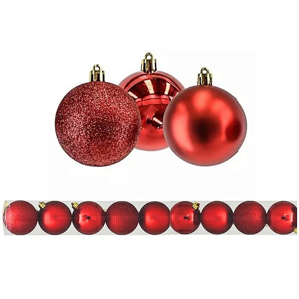 Kit 9 Bolas De Natal Mista Gliter, Fosca e Brilho Vermelha 6cm - Master Christmas