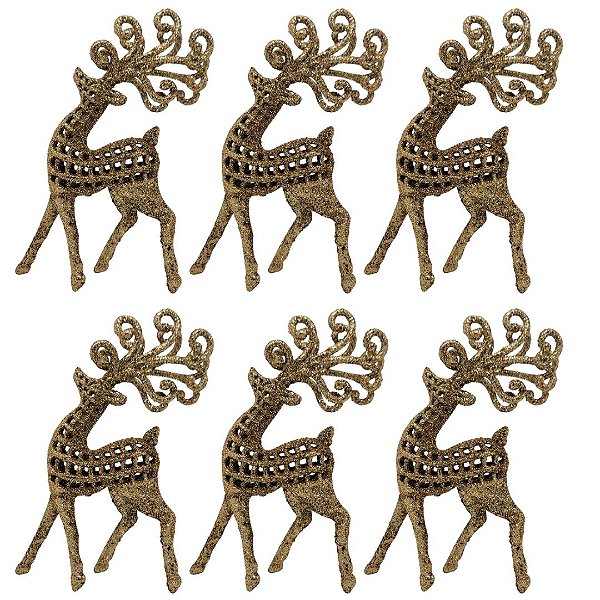 Kit Rena Glitter Champanhe Pendente 13cm 6 Peças Enfeite Árvore - Master Christmas