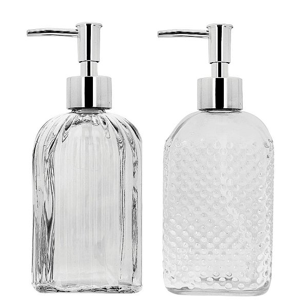Kit Banheiro Porta Sabonete Líquido Vidro Clear 500ml 2 Unidades - Tuut
