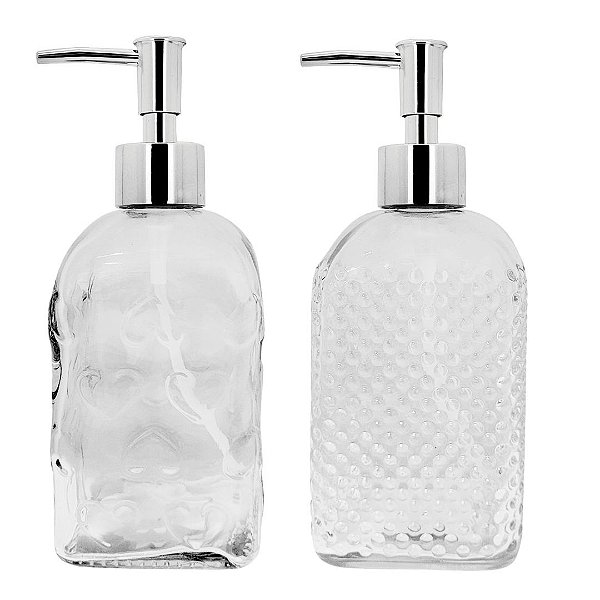 Kit Banheiro Porta Sabonete Líquido Vidro Clear 500ml 2 Unidades - Tuut