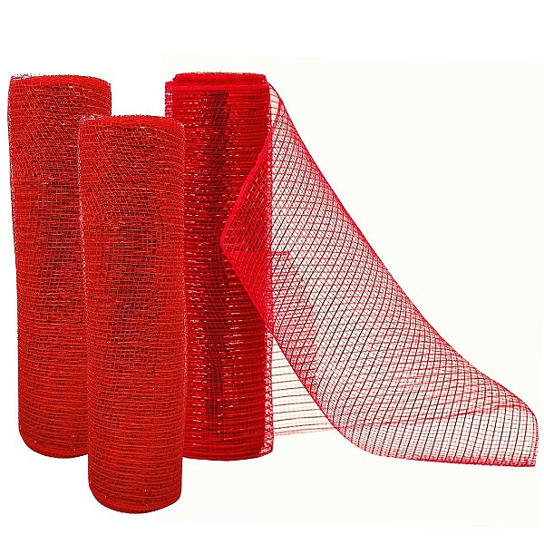 Kit 3 Telas Decoração Natal Vermelha Fita Larga Prime 25cm x 5 metros - Magizi
