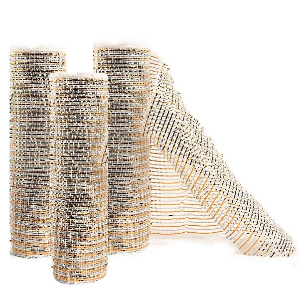 Kit 3 Telas Decoração Natal Fita Larga Branco Prata e Dourado 25cm x 5 metros - Magizi