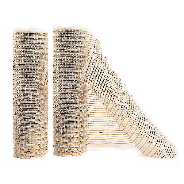Kit 2 Telas Decoração Natal Fita Larga Branco Prata e Dourado 25cm x 5 metros - Magizi