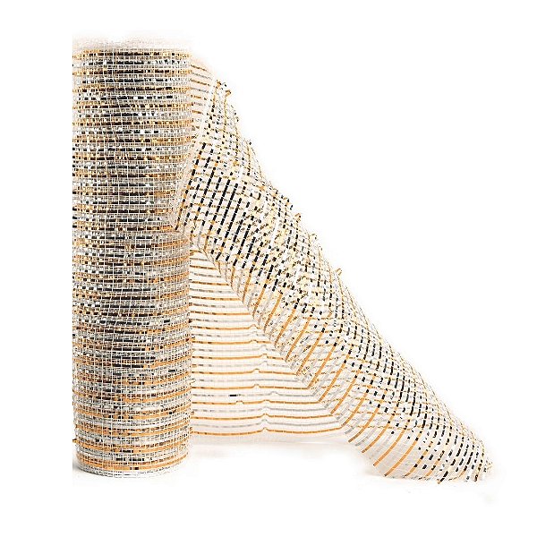 Tela Decoração Natal Fita Larga Branco Prata e Dourado 25cm x 5 metros - Magizi