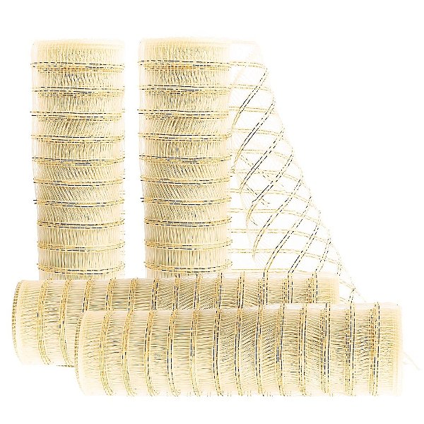 Kit 4 Telas Decorativa Natal Fita 25cm x 5 metros Creme Fio Dourado - Magizi