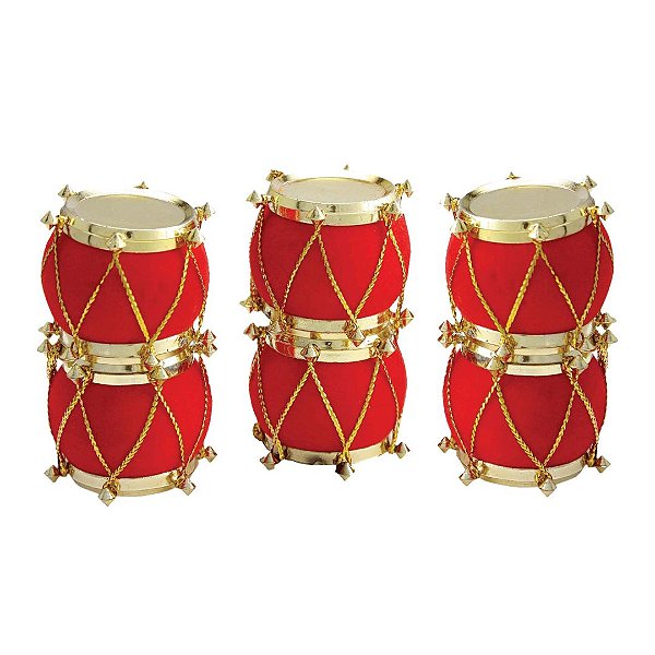 Kit 6 Mini Tambores Veludo Vermelho e Dourado 3cm Enfeite Natal - Magizi