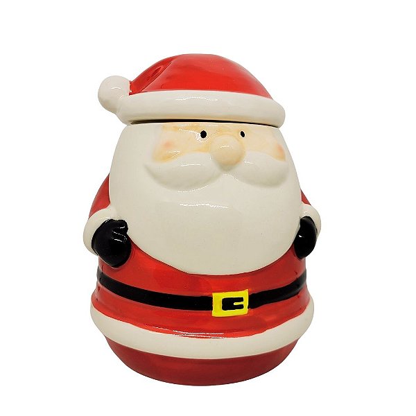 Potiche Decorativo Natal Cerâmica Papai Noel 1450ml com Tampa - Master Christmas
