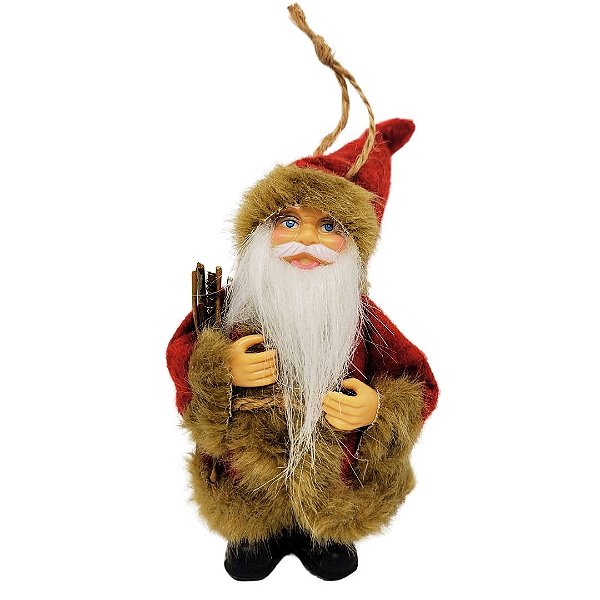 Papai Noel Decorativo Casaco Vermelho e Marrom 15cm - Magizi